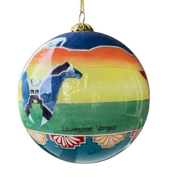 Lawrence Vargas Reverse Painted Ornament Running Horses Native American Glass - Picture 3 of 6